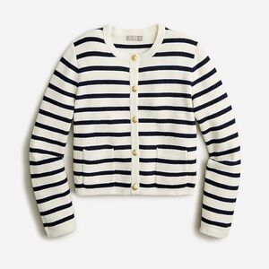 J.Crew Emilie Patch-Pocket Sweater Lady Jacket in Ivory Navy Stripe, Size Small